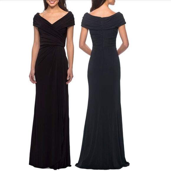 La Femme Ruched Jersey Column Gown - Picture 1 of 9